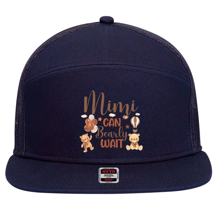 Mimi Can Bearly Wait Bear Gender Neutral Baby Shower 7 Panel Mesh Trucker Snapback Hat