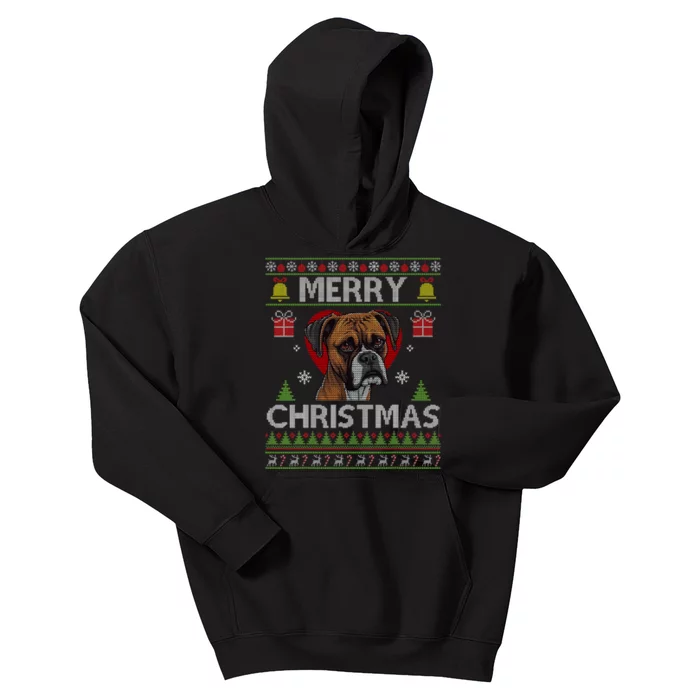 Merry Christmas Boxer Dog Ugly Sweater Funny Kids Hoodie