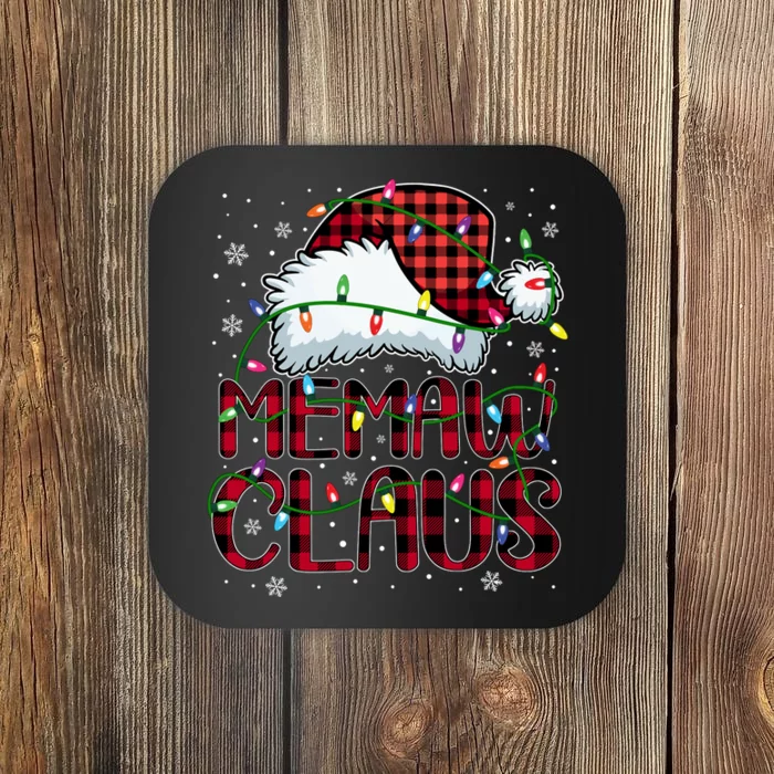 Merry Christmas Buffalo Plaid Red Santa Hat Memaw Claus Long Sleeve Coaster