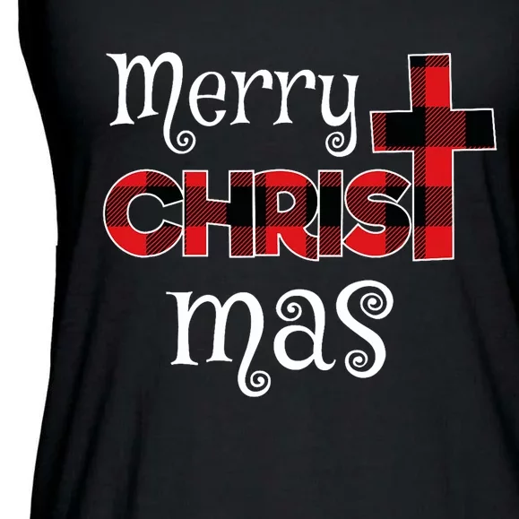 Merry Christmas Buffalo Plaid Ladies Essential Flowy Tank