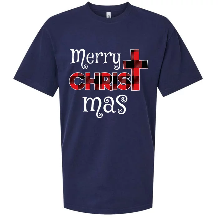 Merry Christmas Buffalo Plaid Sueded Cloud Jersey T-Shirt