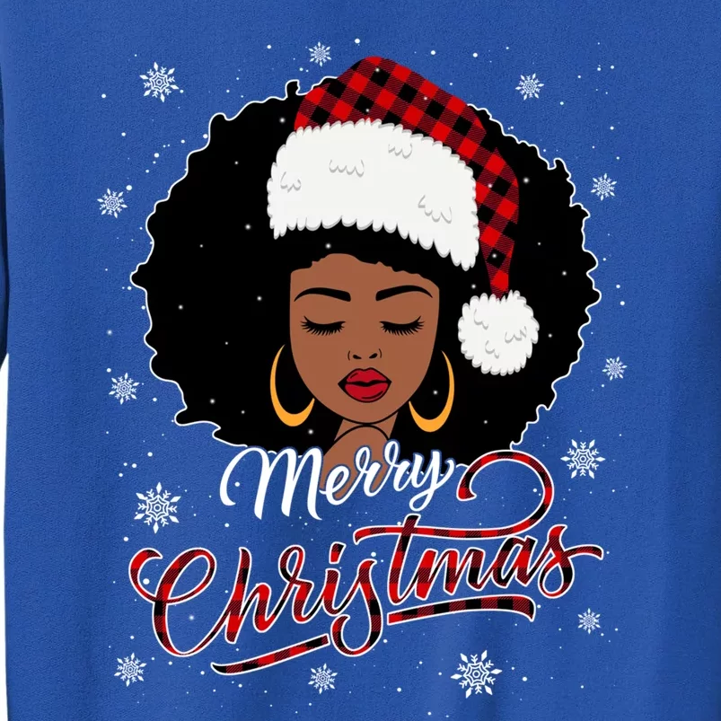 Merry Christmas Buffalo Plaid Queen Santa Afro American Xmas Gift Tall Sweatshirt