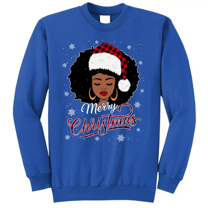 Merry Christmas Buffalo Plaid Queen Santa Afro American Xmas Gift Tall Sweatshirt