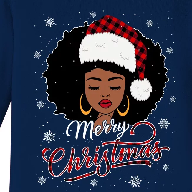 Merry Christmas Buffalo Plaid Queen Santa Afro American Xmas Gift Baby Long Sleeve Bodysuit