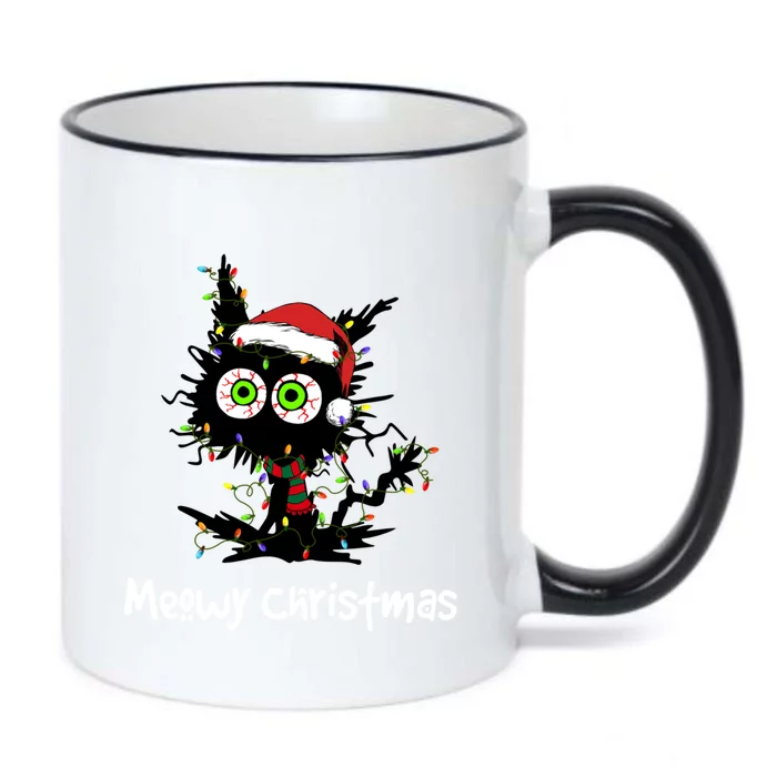 Meowy Christmas Black Cat Light Christmas Pajamas Gift Black Color Changing Mug