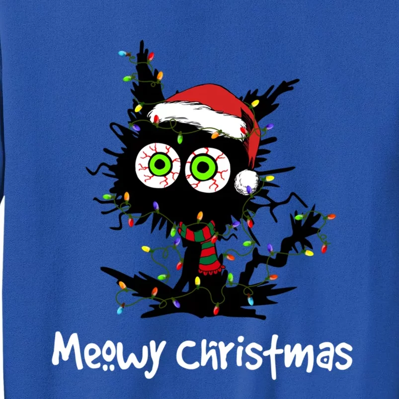 Meowy Christmas Black Cat Light Christmas Pajamas Gift Tall Sweatshirt