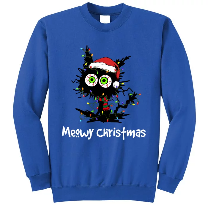 Meowy Christmas Black Cat Light Christmas Pajamas Gift Tall Sweatshirt