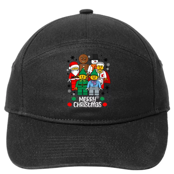 Merry Christmas Building Bricks Santa Elf Snowman Figures 7-Panel Snapback Hat