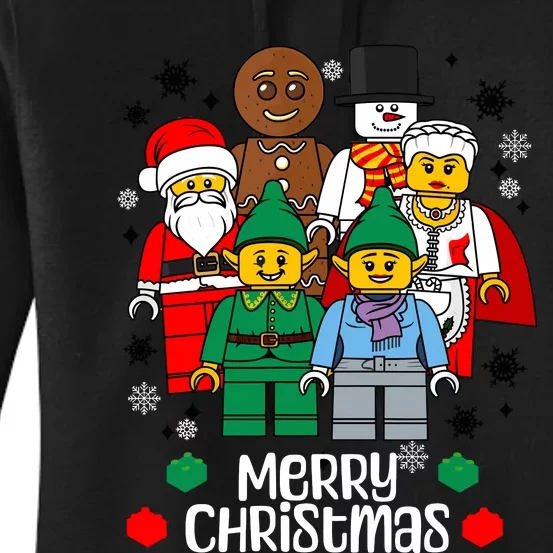 Merry Christmas Building Bricks Santa Elf Snowman Figures Women's Pullover Hoodie