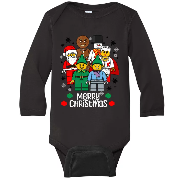 Merry Christmas Building Bricks Santa Elf Snowman Figures Baby Long Sleeve Bodysuit