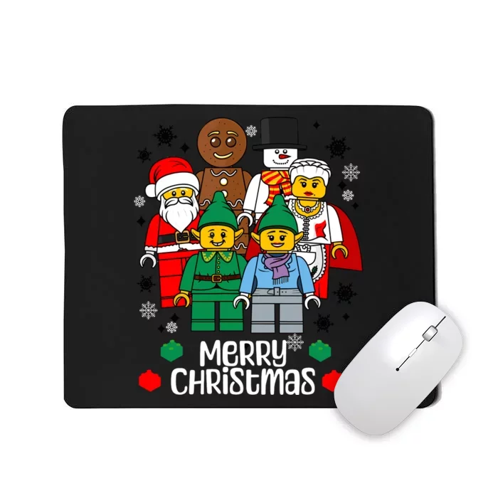 Merry Christmas Building Bricks Santa Elf Snowman Figures Mousepad