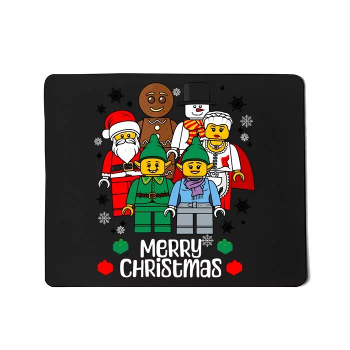 Merry Christmas Building Bricks Santa Elf Snowman Figures Mousepad