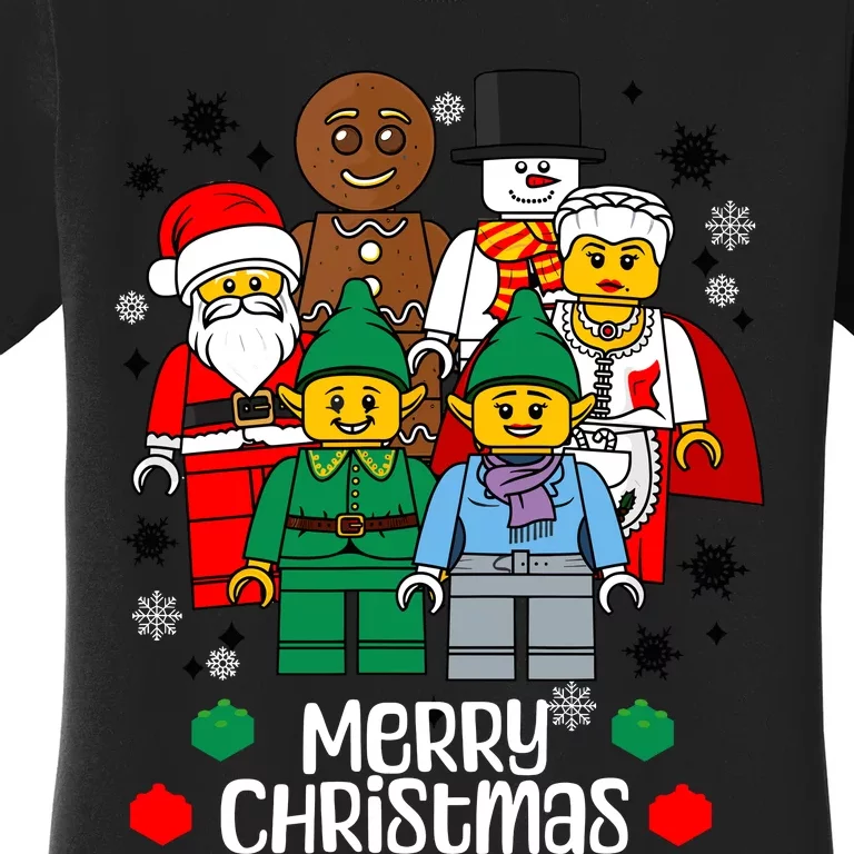 Merry Christmas Building Bricks Santa Elf Snowman Figures Women's T-Shirt