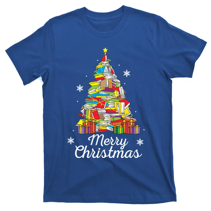 Merry Christmas Books Christmas Tree Reading Librarian Gift T-Shirt