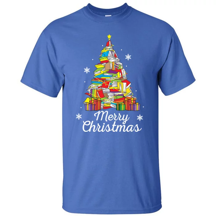 Merry Christmas Books Christmas Tree Reading Librarian Gift Tall T-Shirt