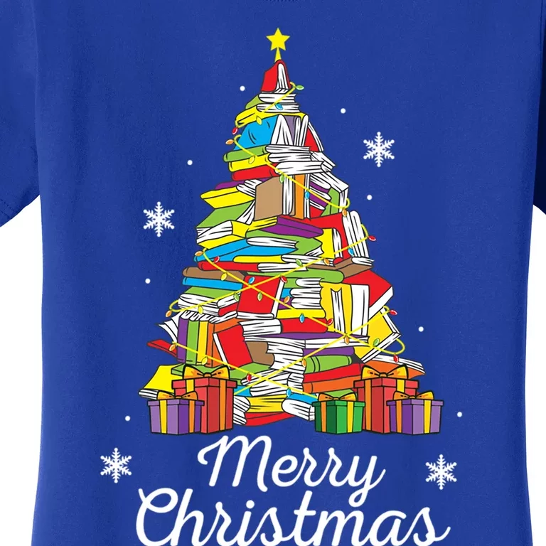 Merry Christmas Books Christmas Tree Reading Librarian Gift Women's T-Shirt