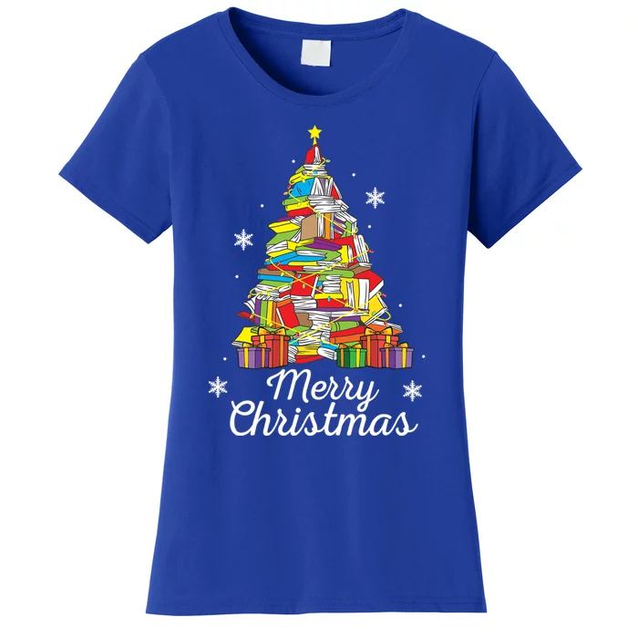 Merry Christmas Books Christmas Tree Reading Librarian Gift Women's T-Shirt