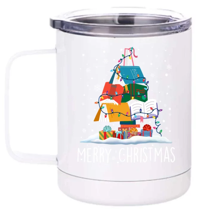 Merry Christmas Books Tree Xmas Book Lovers Gift Front & Back 12oz Stainless Steel Tumbler Cup