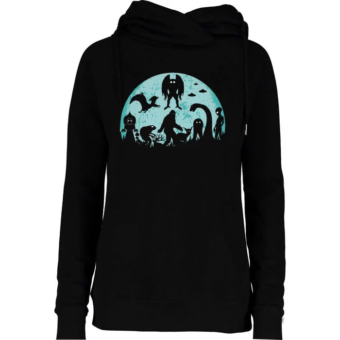 Mythical Creatures Bigfoot Loch Ness Monster Mothman Cryptid Womens Funnel Neck Pullover Hood