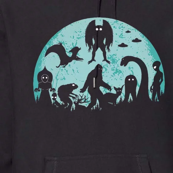 Mythical Creatures Bigfoot Loch Ness Monster Mothman Cryptid Premium Hoodie