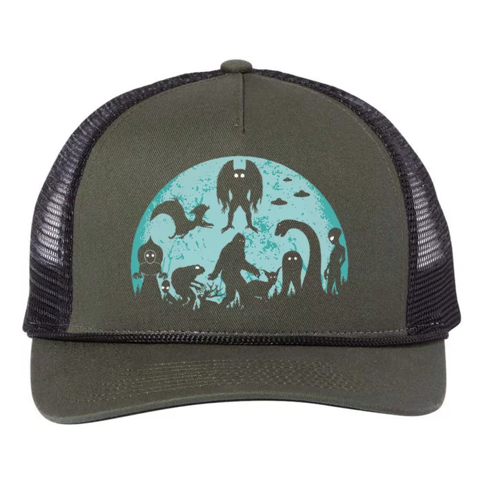 Mythical Creatures Bigfoot Loch Ness Monster Mothman Cryptid Retro Rope Trucker Hat Cap