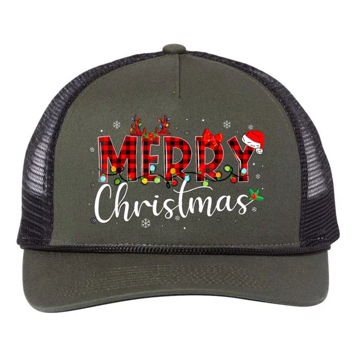 Merry Christmas Buffalo Plaid Red Santa Hat Xmas Pajamas Retro Rope Trucker Hat Cap