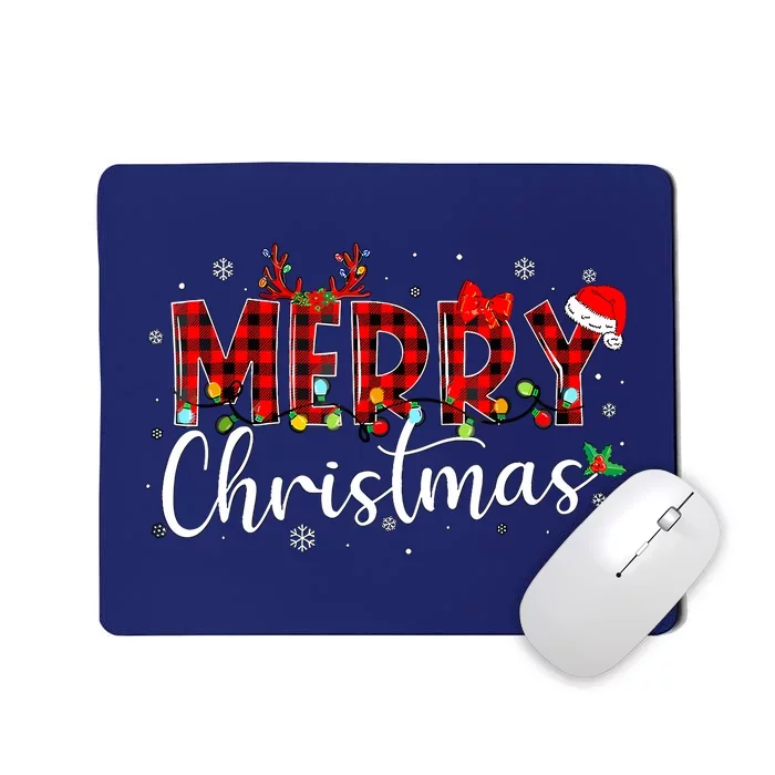 Merry Christmas Buffalo Plaid Red Santa Hat Xmas Pajamas Mousepad