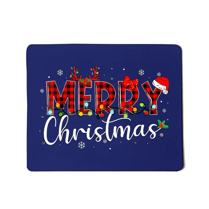 Merry Christmas Buffalo Plaid Red Santa Hat Xmas Pajamas Mousepad