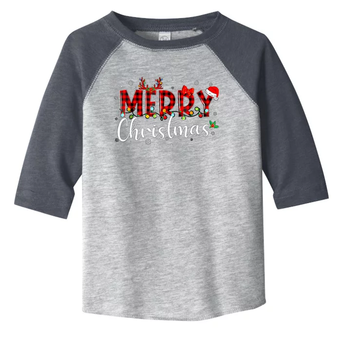 Merry Christmas Buffalo Plaid Red Santa Hat Xmas Pajamas Toddler Fine Jersey T-Shirt