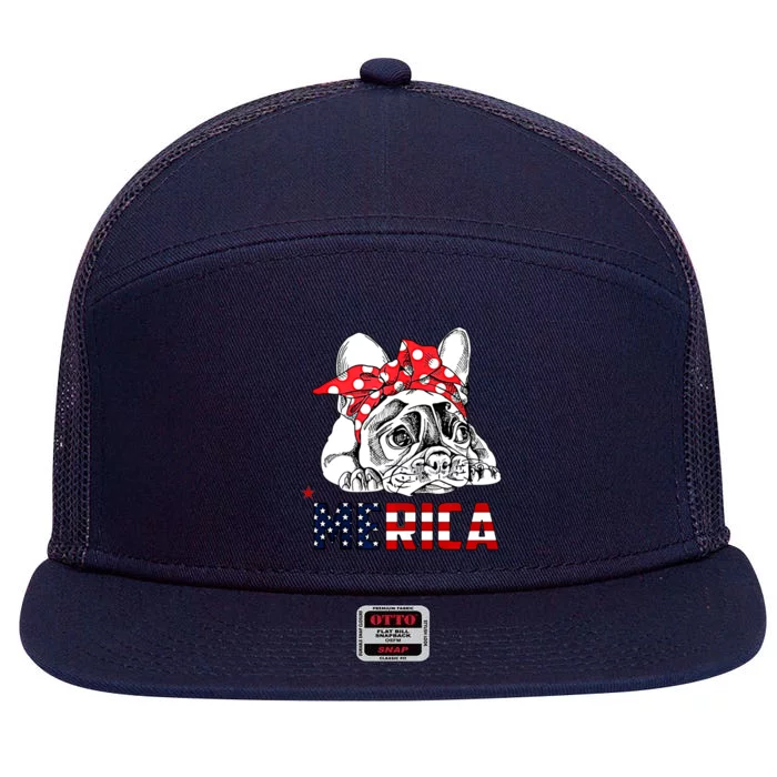 Merica Cute Bulldog 4th Of July 7 Panel Mesh Trucker Snapback Hat