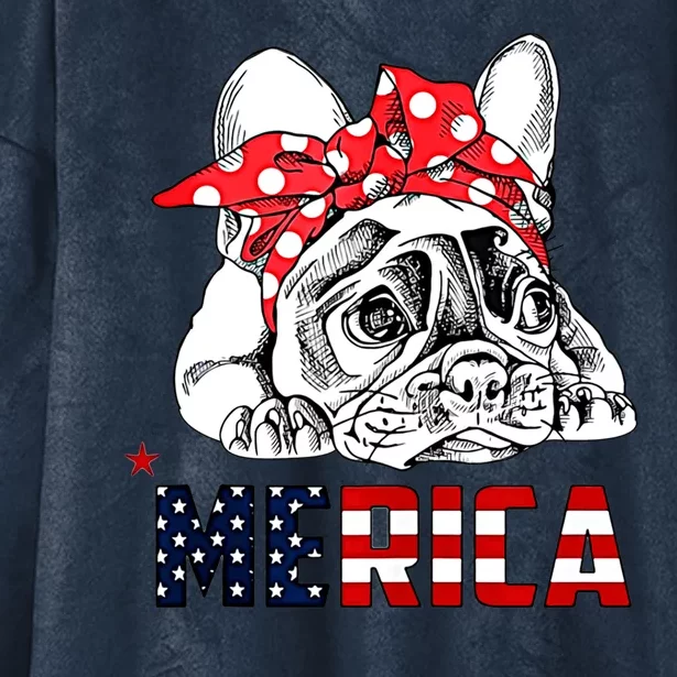 Merica Cute Bulldog 4th Of July Hooded Wearable Blanket