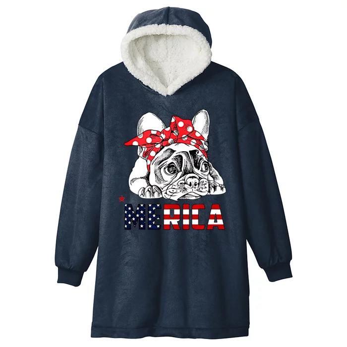 Merica Cute Bulldog 4th Of July Hooded Wearable Blanket