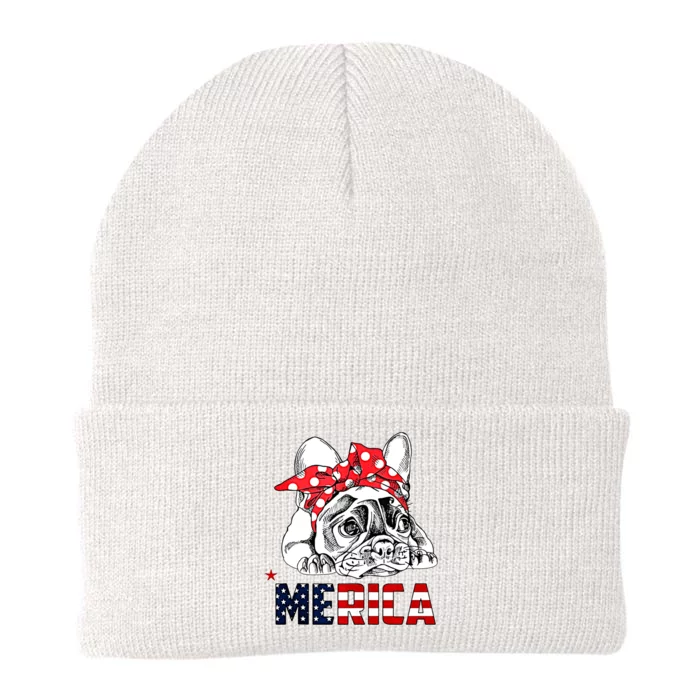 Merica Cute Bulldog 4th Of July Knit Cap Winter Beanie