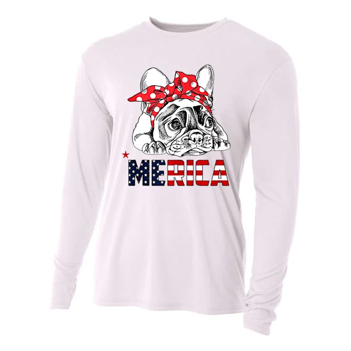 Merica Cute Bulldog 4th Of July Cooling Performance Long Sleeve Crew