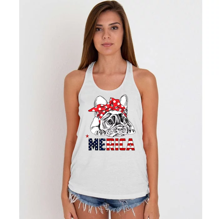 Merica Cute Bulldog 4th Of July Women's Knotted Racerback Tank