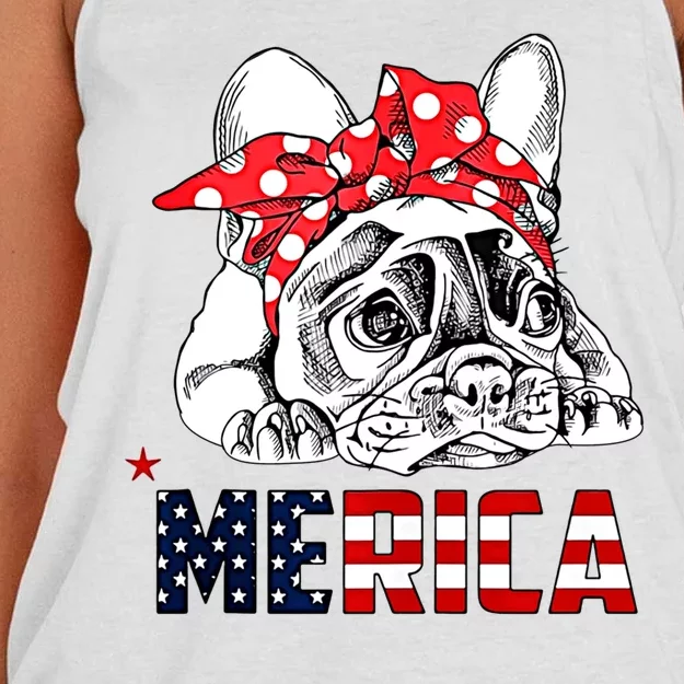 Merica Cute Bulldog 4th Of July Women's Knotted Racerback Tank