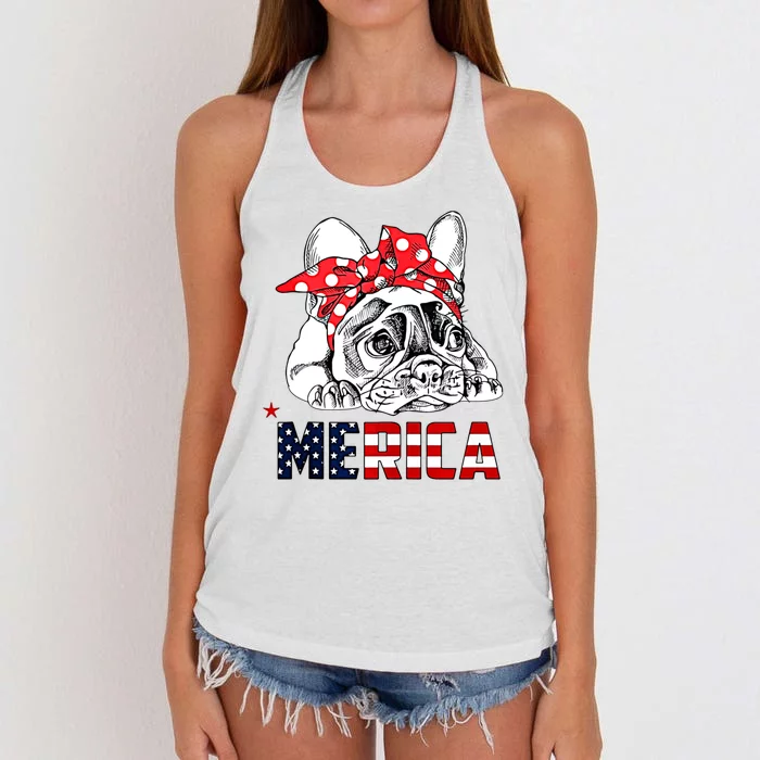 Merica Cute Bulldog 4th Of July Women's Knotted Racerback Tank