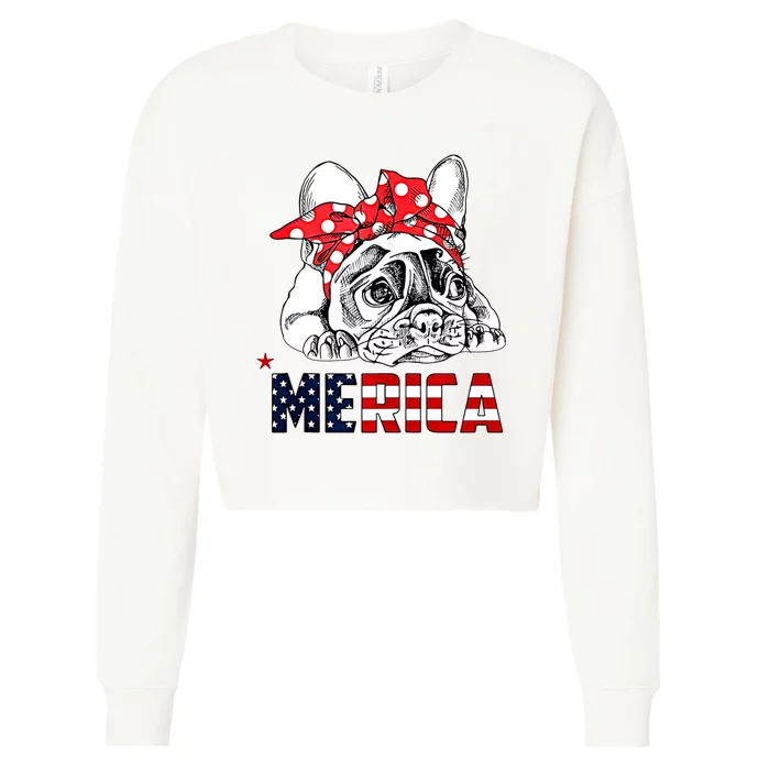 Merica Cute Bulldog 4th Of July Cropped Pullover Crew