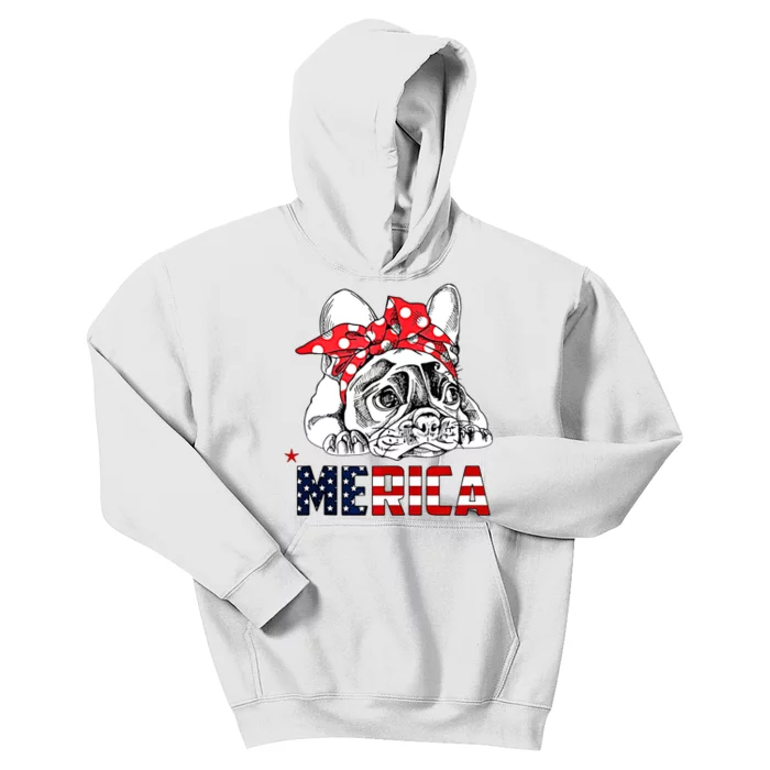 Merica Cute Bulldog 4th Of July Kids Hoodie