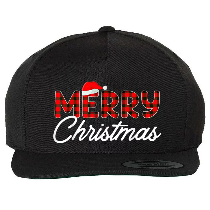 Merry Christmas Buffalo Plaid Red Santa Hat Xmas Pajamas Wool Snapback Cap