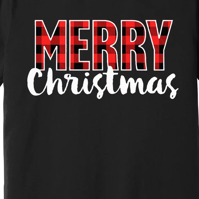 Merry Christmas Buffalo Plaid Red Santa Hat Xmas Pajamas Premium T-Shirt