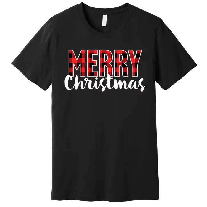 Merry Christmas Buffalo Plaid Red Santa Hat Xmas Pajamas Premium T-Shirt