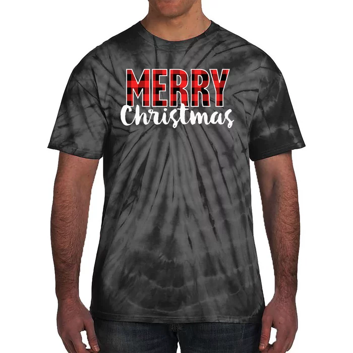 Merry Christmas Buffalo Plaid Red Santa Hat Xmas Pajamas Tie-Dye T-Shirt