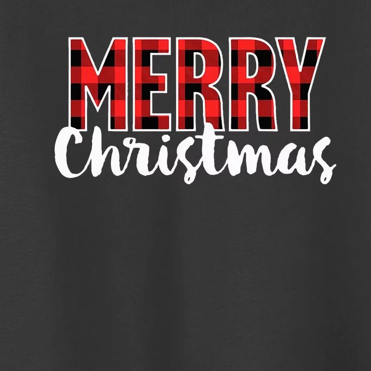 Merry Christmas Buffalo Plaid Red Santa Hat Xmas Pajamas Toddler T-Shirt