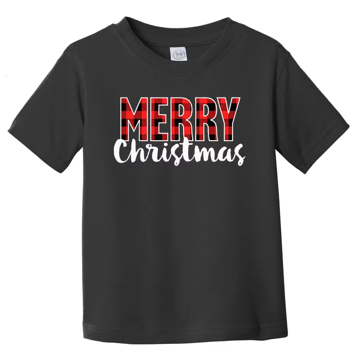 Merry Christmas Buffalo Plaid Red Santa Hat Xmas Pajamas Toddler T-Shirt