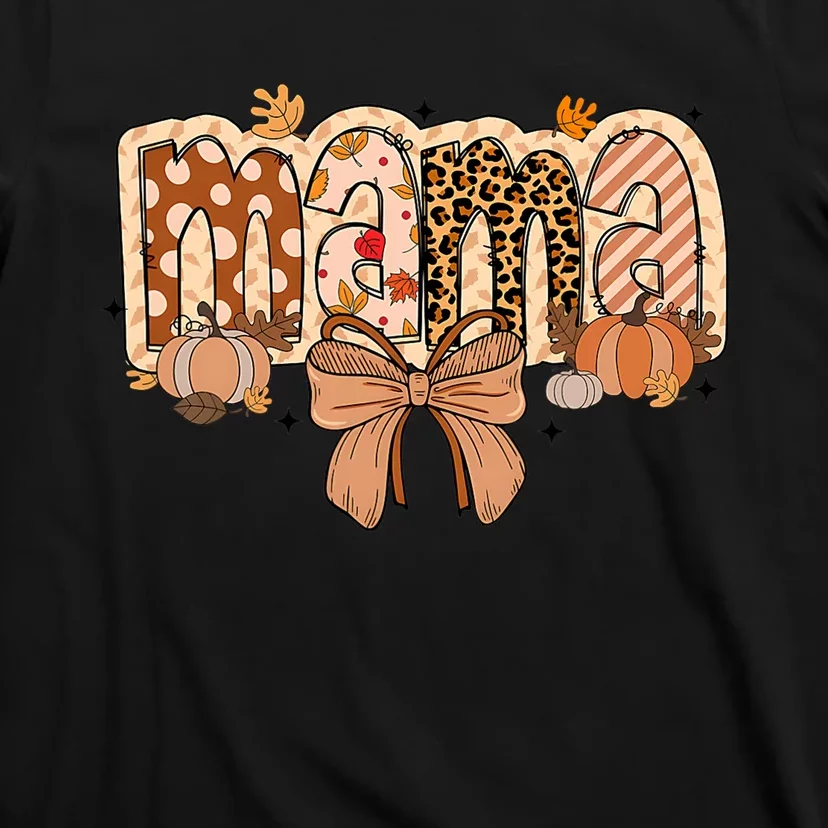 Mama Coquette Bows Leopard Mom Fall Thanksgiving T-Shirt