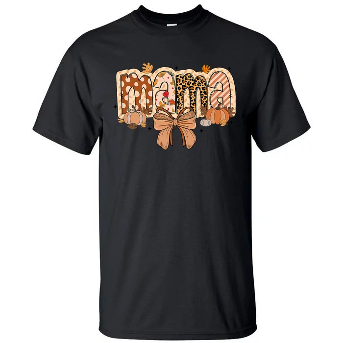 Mama Coquette Bows Leopard Mom Fall Thanksgiving Tall T-Shirt