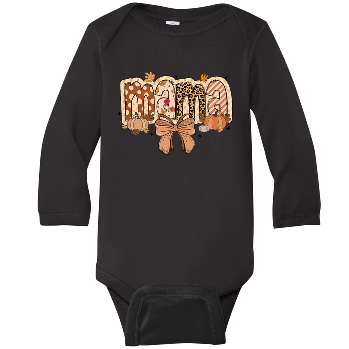 Mama Coquette Bows Leopard Mom Fall Thanksgiving Baby Long Sleeve Bodysuit