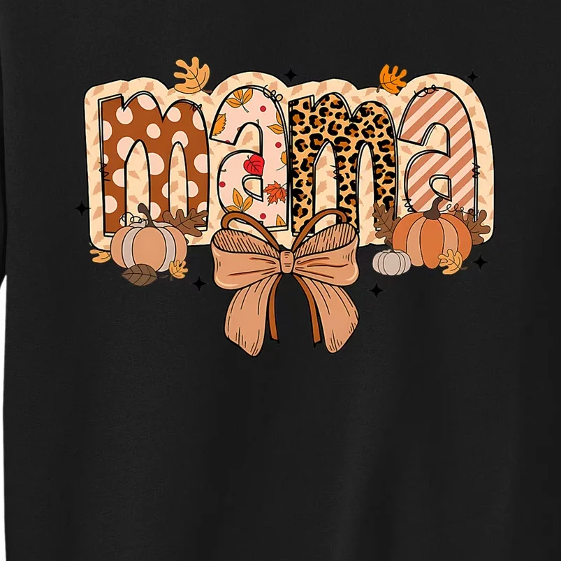 Mama Coquette Bows Leopard Mom Fall Thanksgiving Tall Sweatshirt