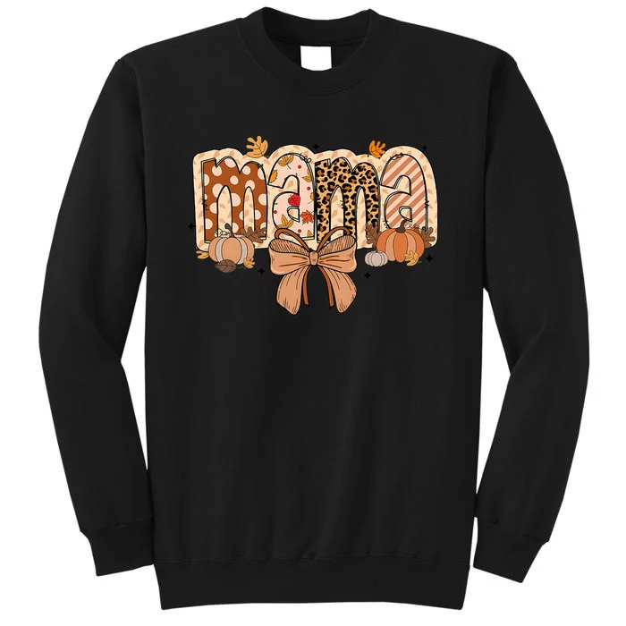 Mama Coquette Bows Leopard Mom Fall Thanksgiving Tall Sweatshirt